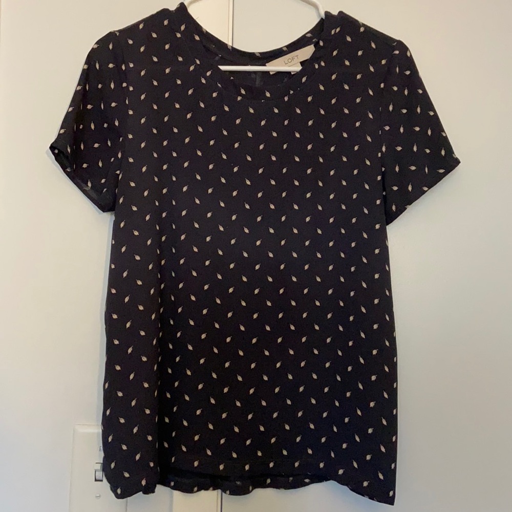 Loft Navy Blue Top with Leaves Small